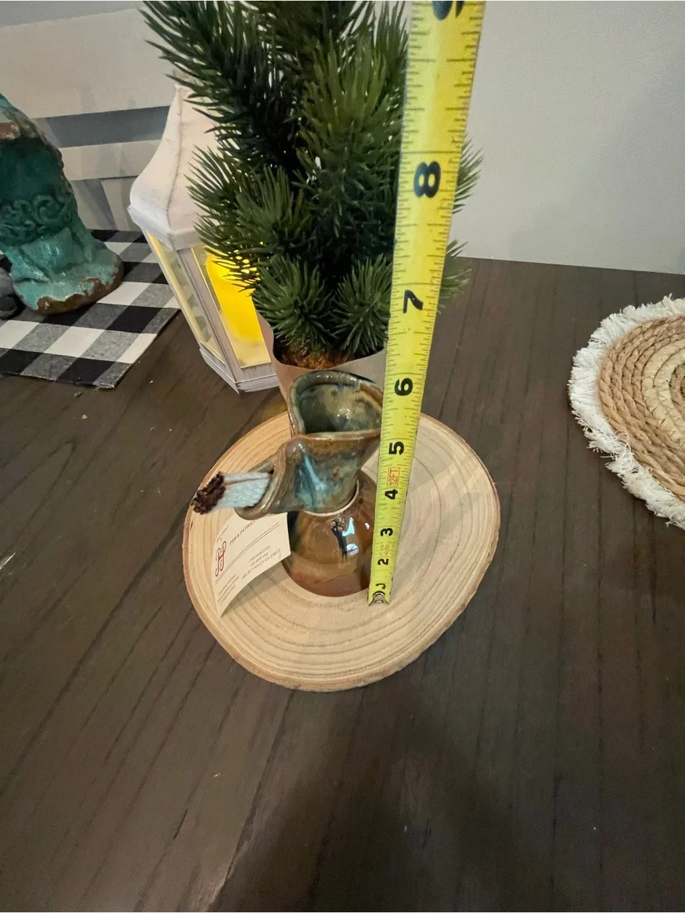Handmade Ceramic Candle Holder in Brown and Blue Glaze